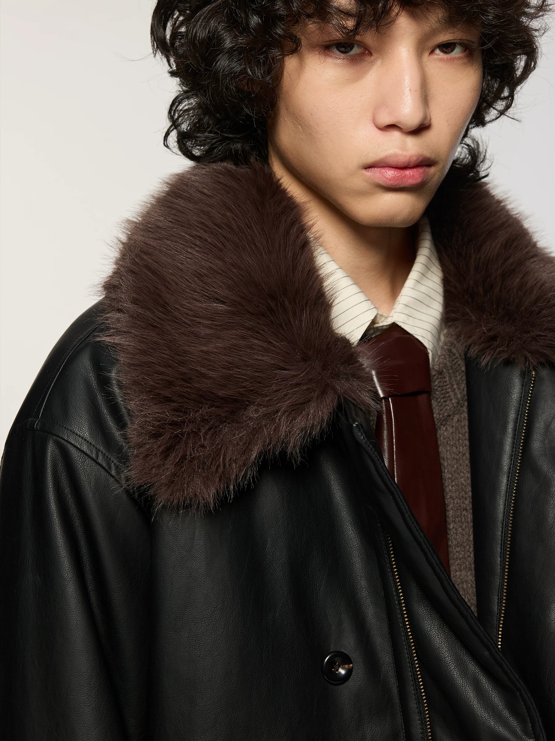 Azure Lisseur Sweater Collar Leather Jacket