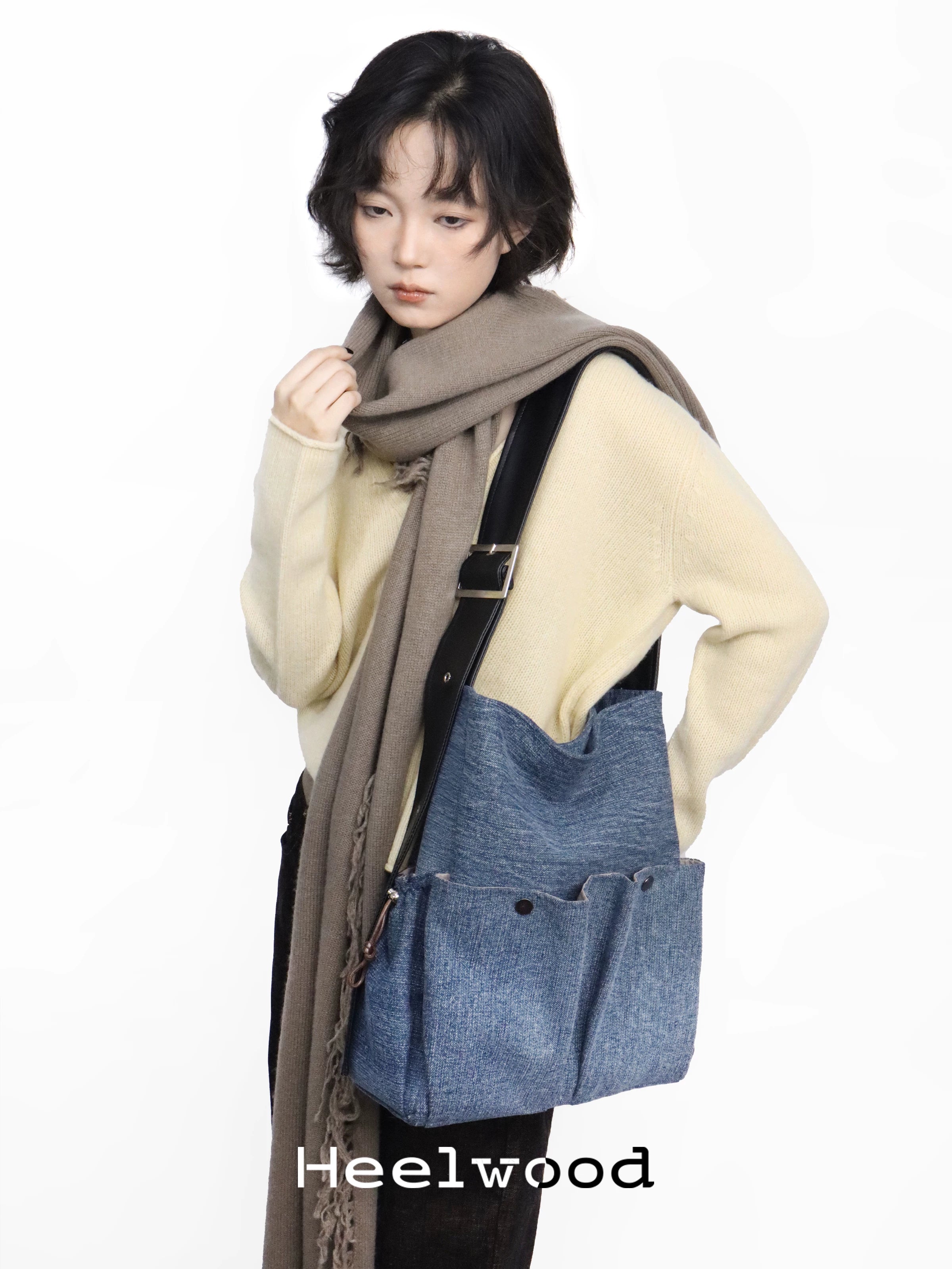 Heelwood Denim Magnetic Snap Shoulder Bag