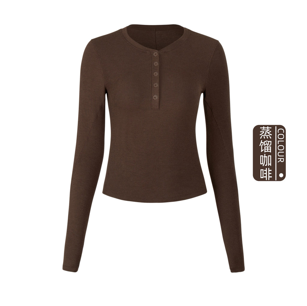 Athena Lulu Slim Fit Button Henry Collar Yoga Top