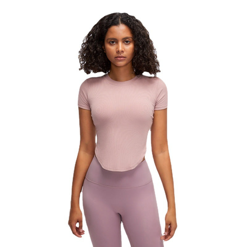 Athena Lulu Ribbed Sports Short Sleeve Blouse with Chest Pads