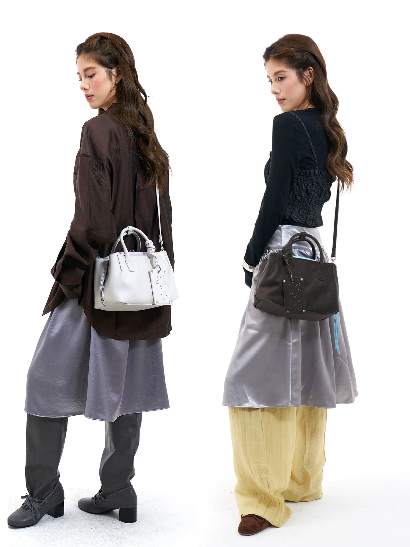 JANDRESS Deep Brown Faux Leather Zip-Top Boston Bag