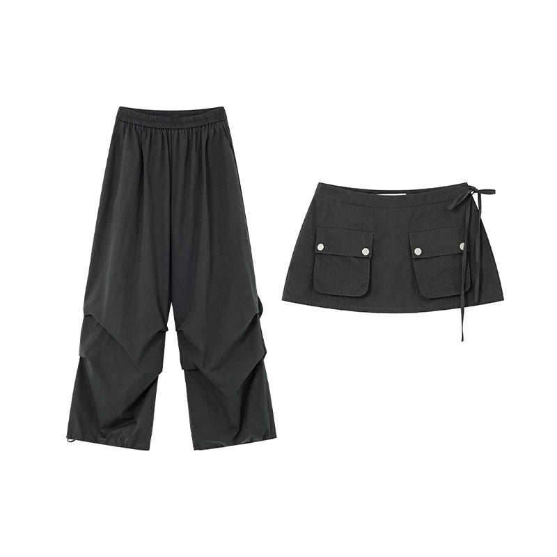 KANO Removable Flap Cargo High-Waist Wide-Leg Pants