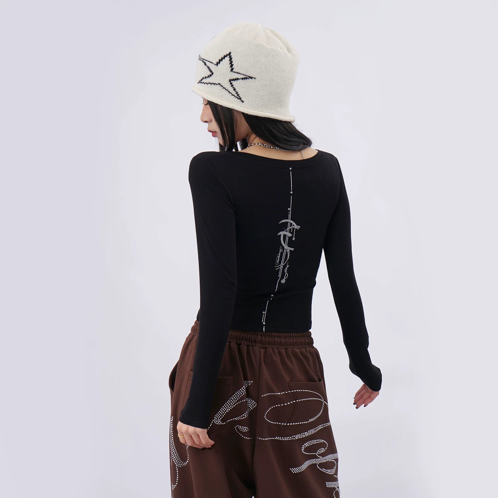 SAMUSAN Hot Diamond Letter V-Neck Slim Short Long Sleeve