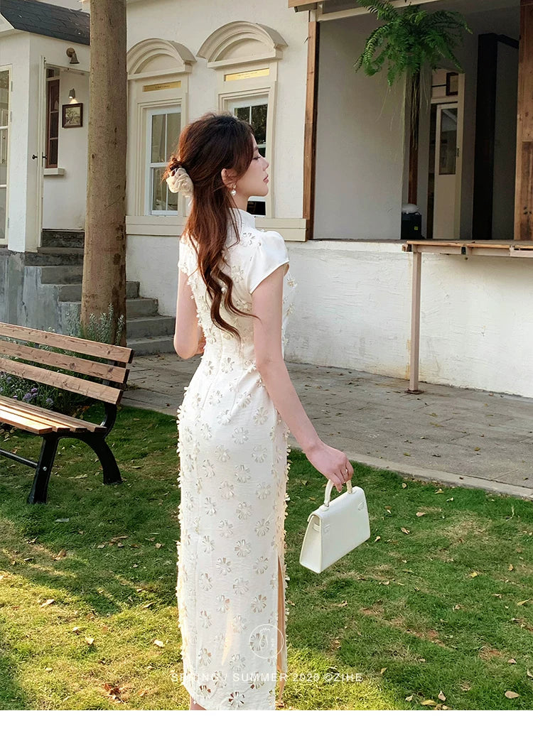 ZIHE Floral Hollow Slim-fit Dress
