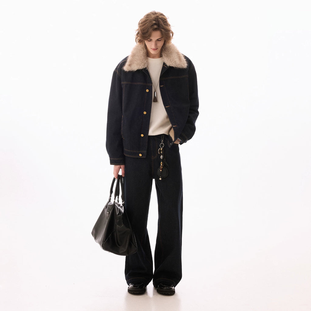CHOR Fur Collar 500g Denim Jacket Set