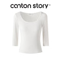 Cantonstory White U-Neck Fitted Long-Sleeve Tee
