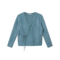 FUNKYFUN Tie-Front Faux Fur V-Neck Cardigan