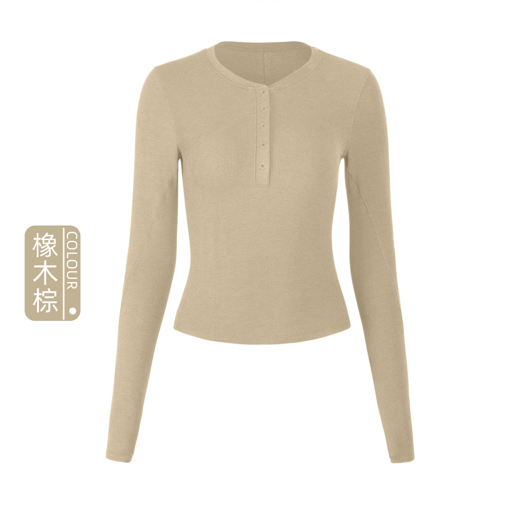 Athena Lulu Slim Fit Button Henry Collar Yoga Top