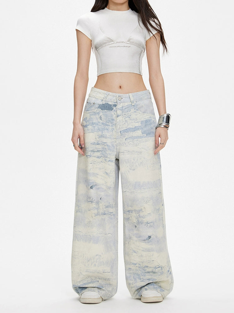 ZAVK Washed Tie-Dye Wide-Leg Jeans