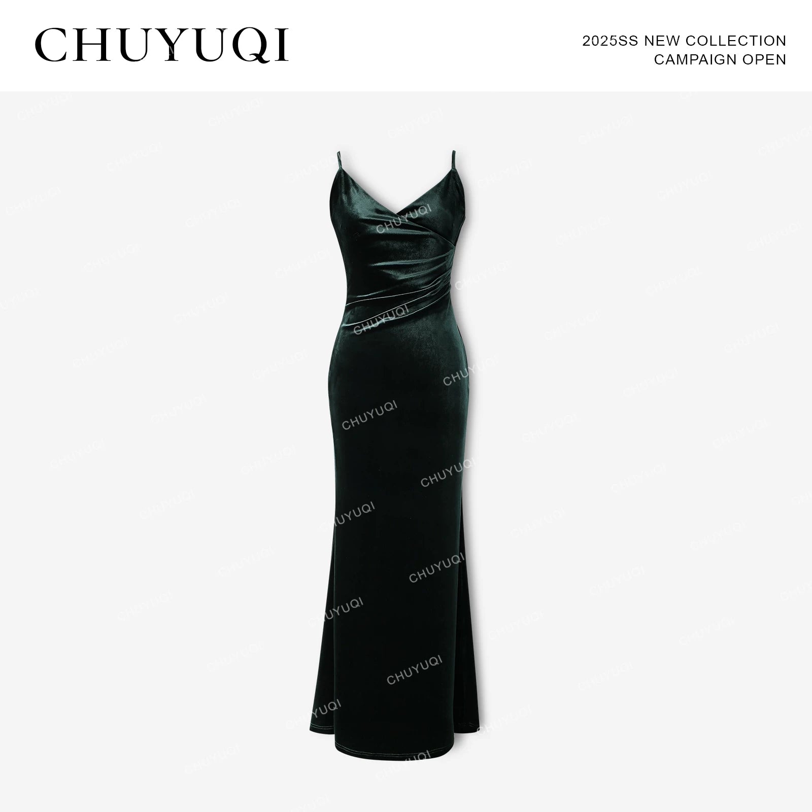 CHUYUQI Retro Velvet Suspender Halter Dress