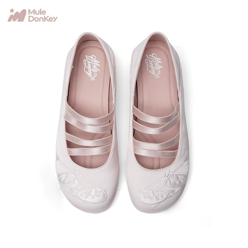 Mule Donkey Satin Embroidered Mary Jane Ballet Flat