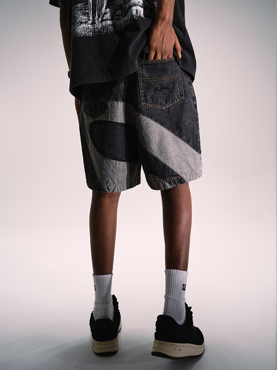 Remedy tide brand wave ripple splicing five-point Shorts