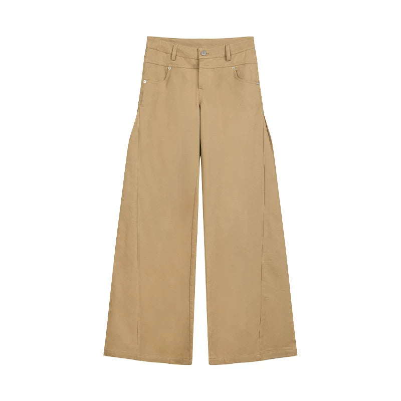 COSTUSTOOT Retro Low-Rise Wide-Leg Cotton Twill Pants