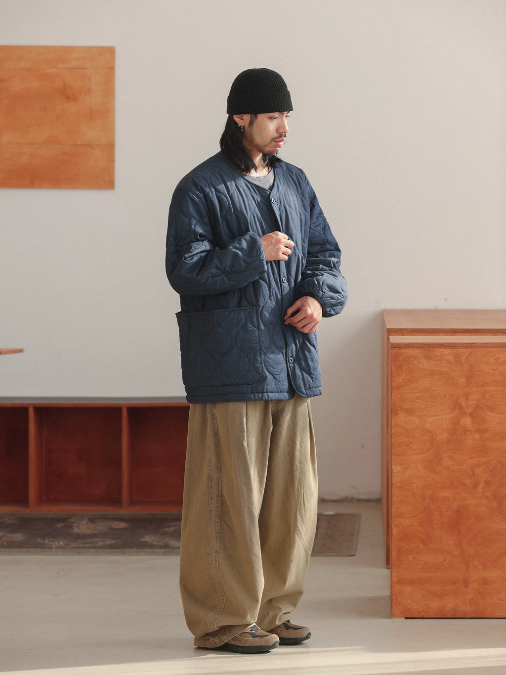 NOEARS Denim Blue Drop-Shoulder Padded Jacket