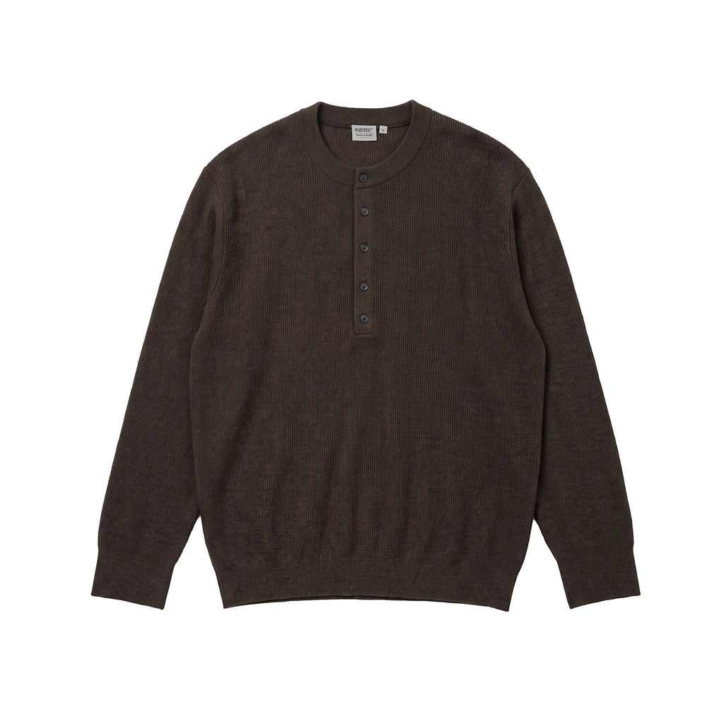 BUTTBILL Henley Shell-Button Loose Knit Sweater