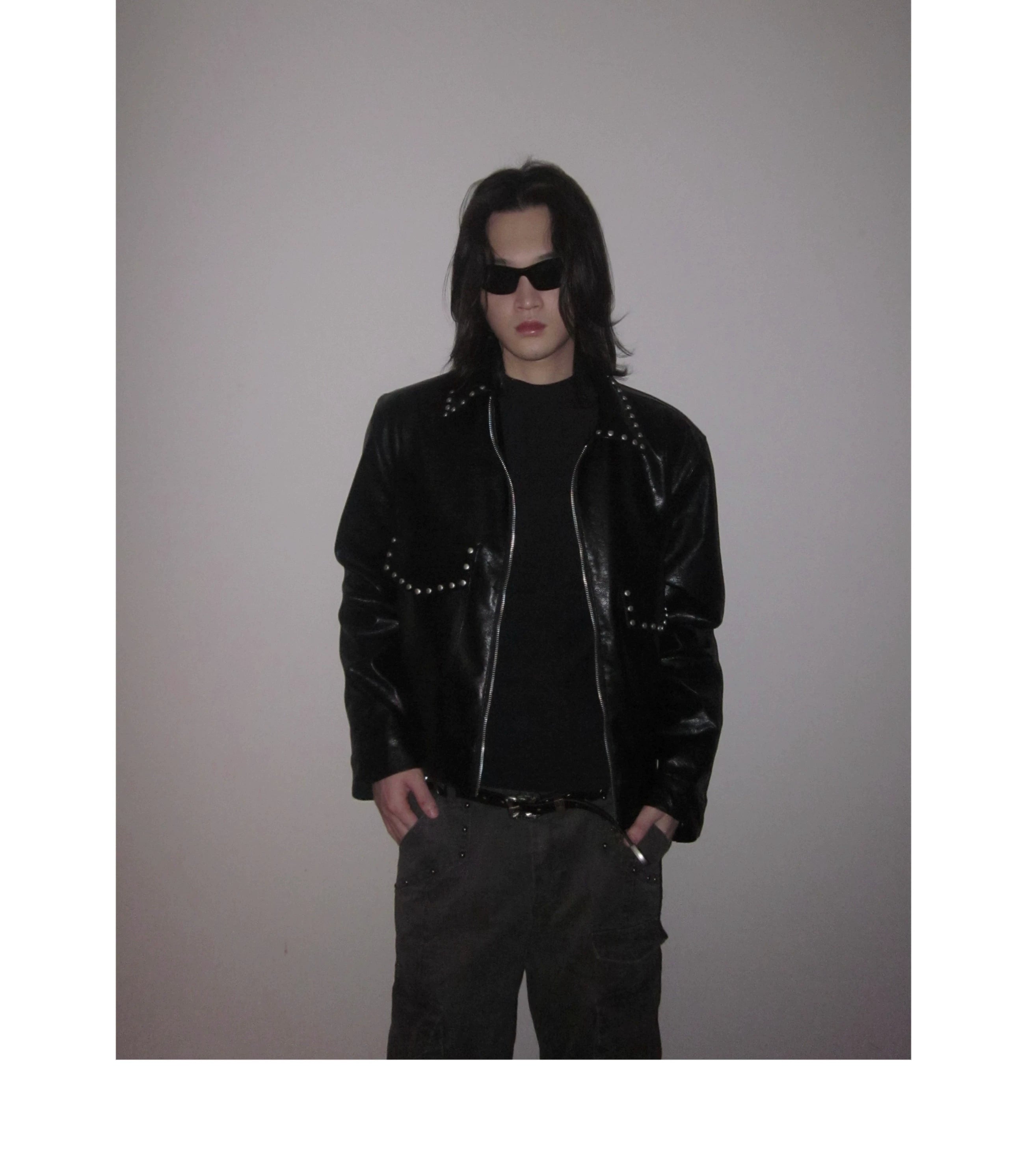 URRRGE Vintage Rivet Design Motorcycle Leather Jacket