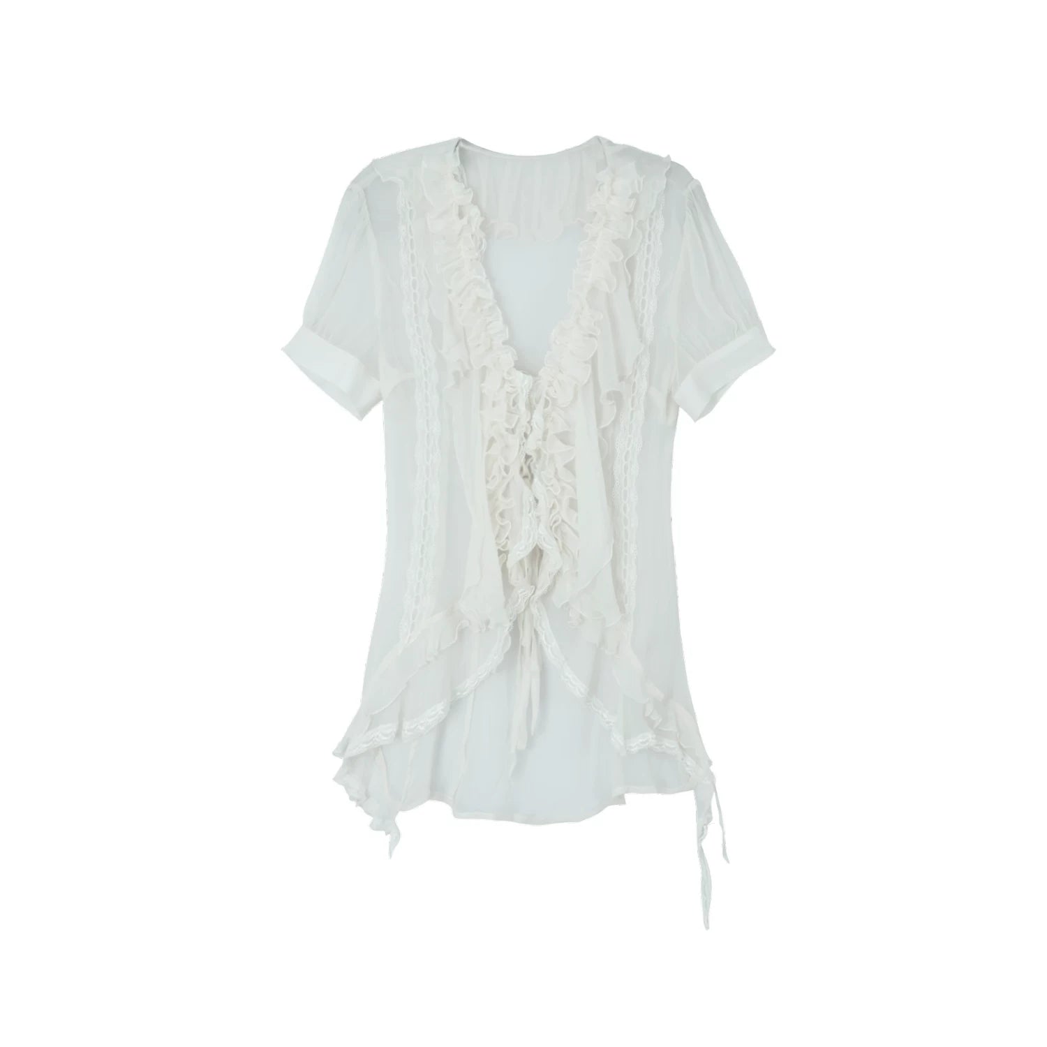 DoublePunch Jellyfish Sheer Layered Ruffle Blouse