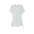 DoublePunch Jellyfish Ruffle Asymmetric Hem Breathable Tie-Waist Top