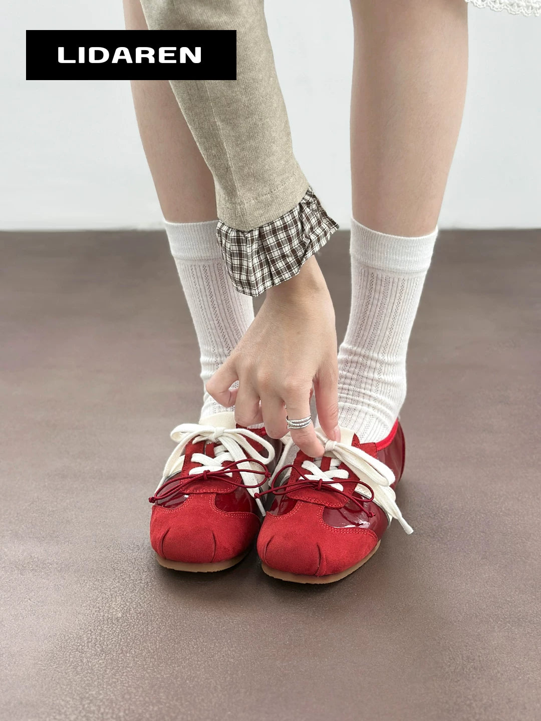 Lidaren Produced Patent Leather Lace-Up Ballet Mary Jane