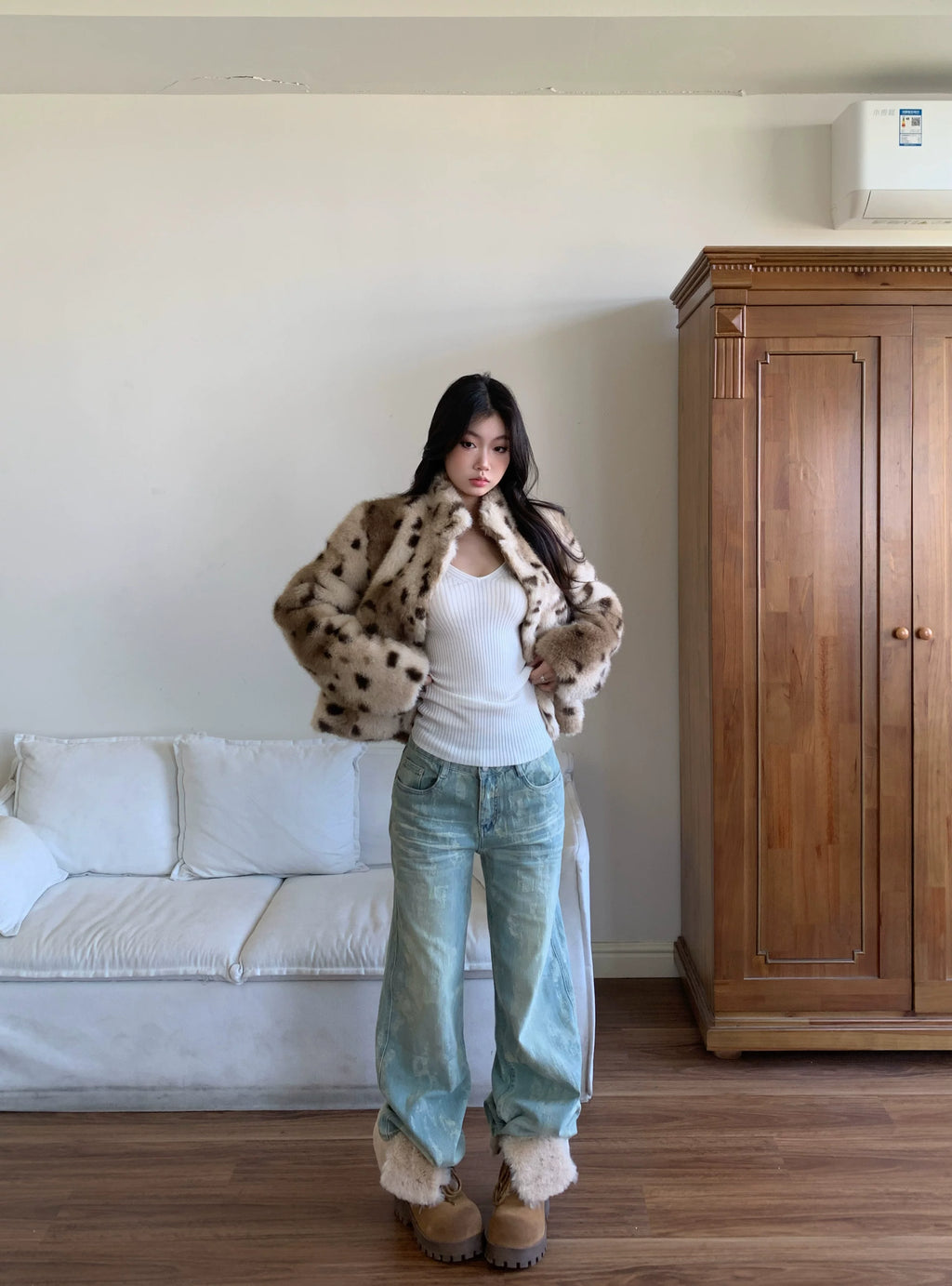 WITHMIN Leopard Print Casual Soft Waxy Lazy Coat