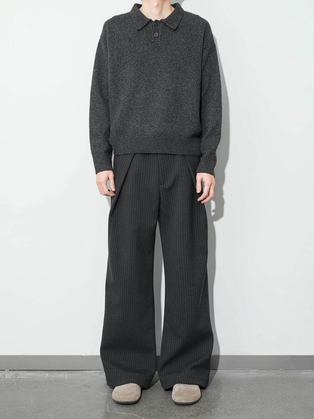 Plus No Logo Polo Collar Soft and Waxy Heattech Knitting Shirt