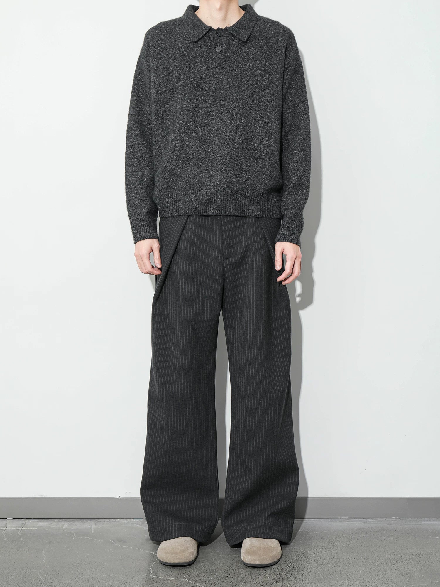 Plus No Logo Polo Collar Soft and Waxy Heattech Knitting Shirt