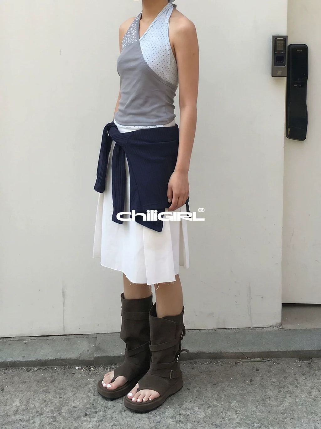 CHILIGIRL Buckle Strap Microfiber Mid-Calf Sandal Boot