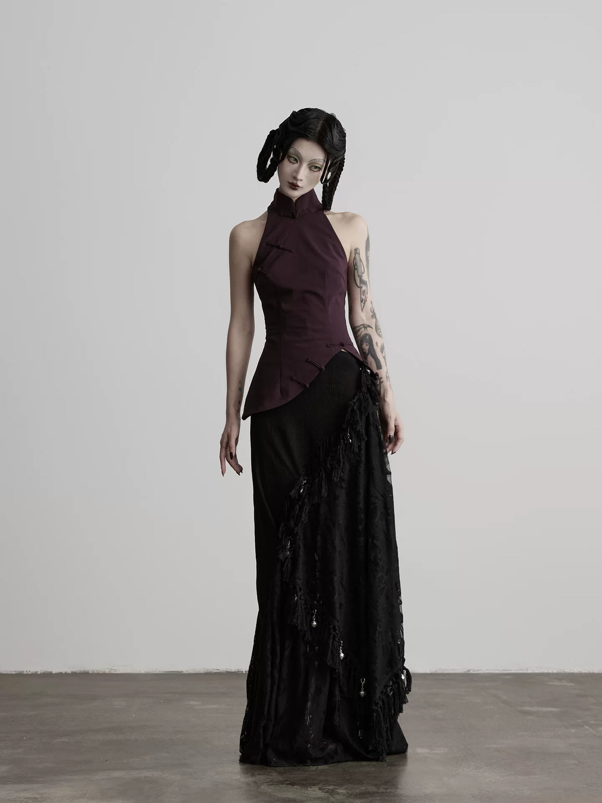 INDULGE Lotus Wool-Blend Fitted Qipao Vest Top