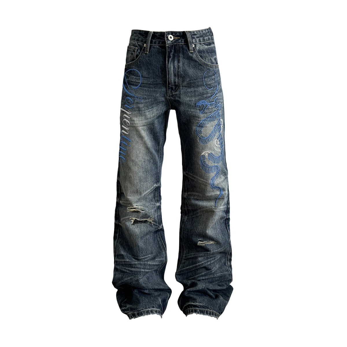 WASE Blue Bone Embroidery Slim Flare Jeans