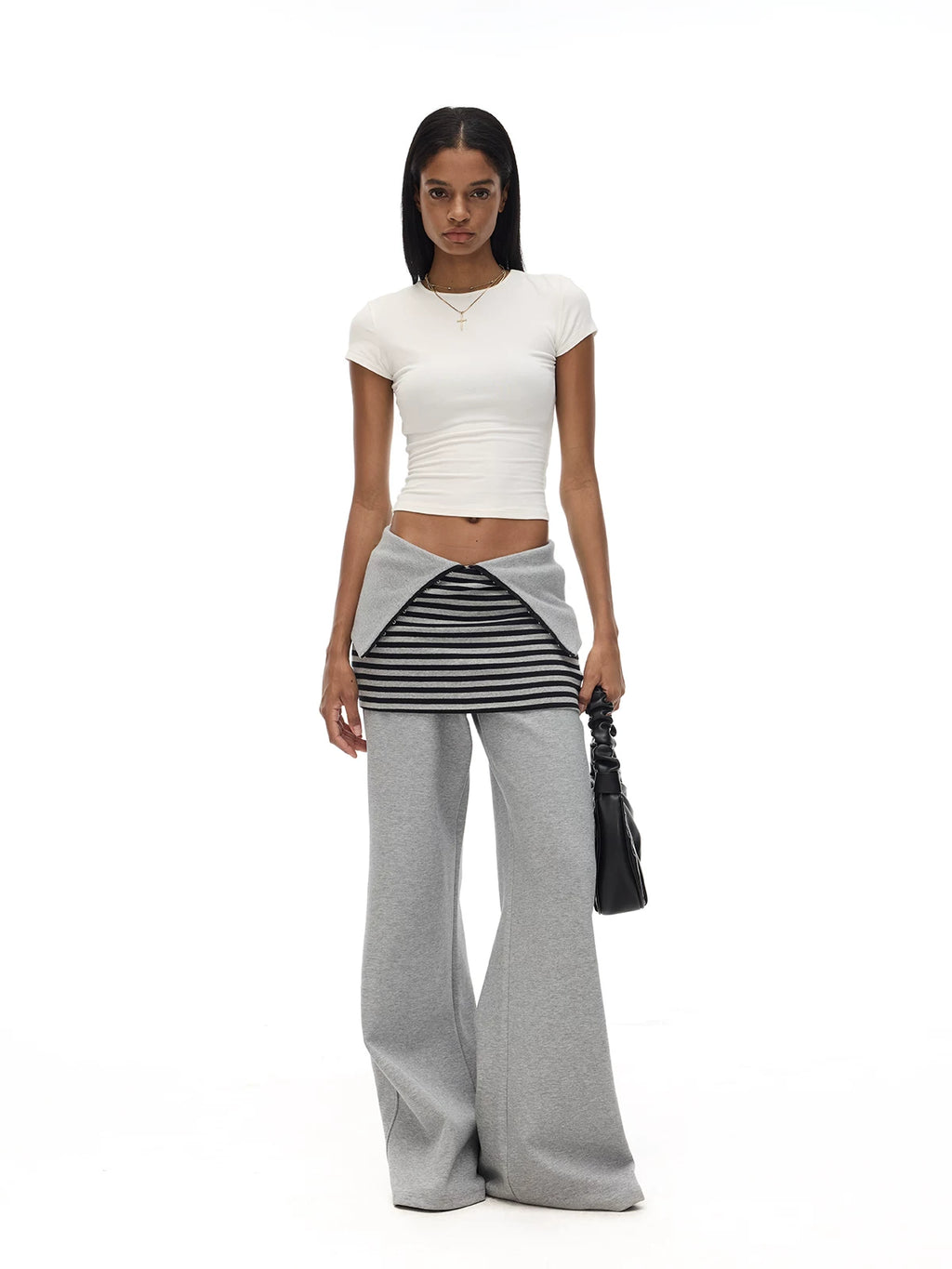 COSTUSTOOT Adjustable High-Waist Wide-Leg Stripe Sweatpants