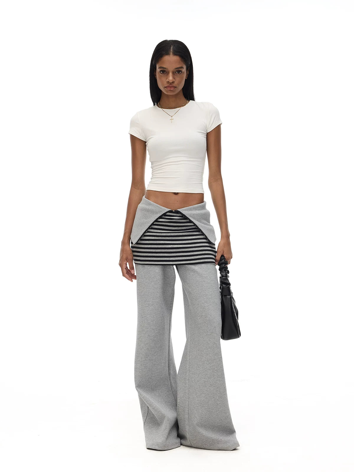COSTUSTOOT Adjustable High-Waist Wide-Leg Stripe Sweatpants