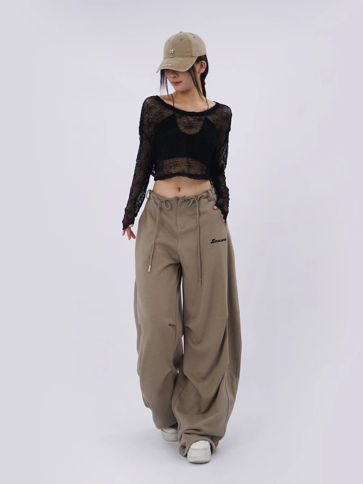 SAMUSAN Pleated Waist Loose Wide-leg Pants