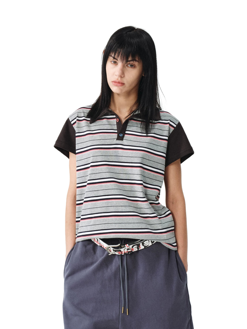 DIMC Striped Contrast Collared Polo Tee