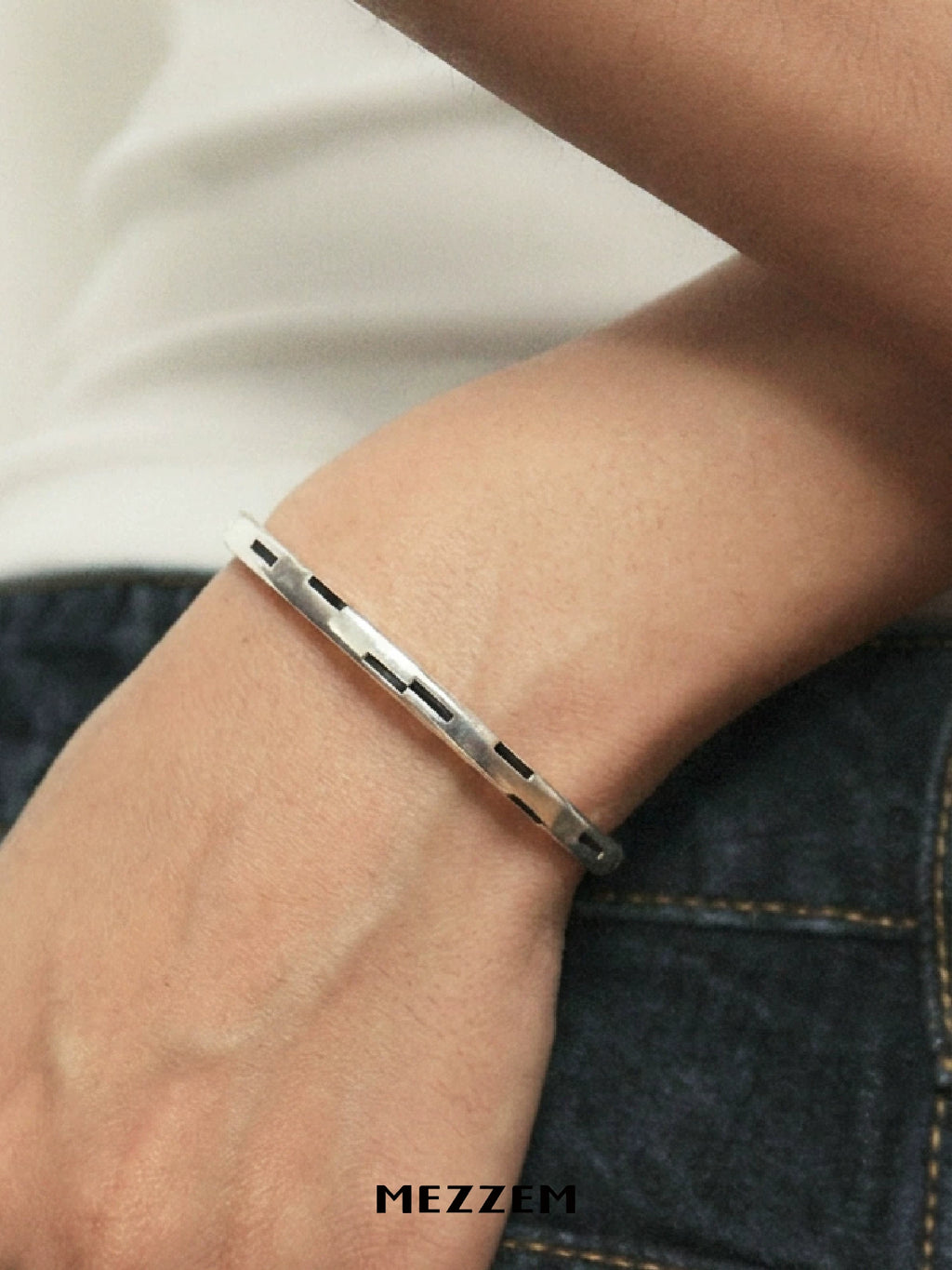 MEZZEM Silver Faceted Open Cuff Bangle