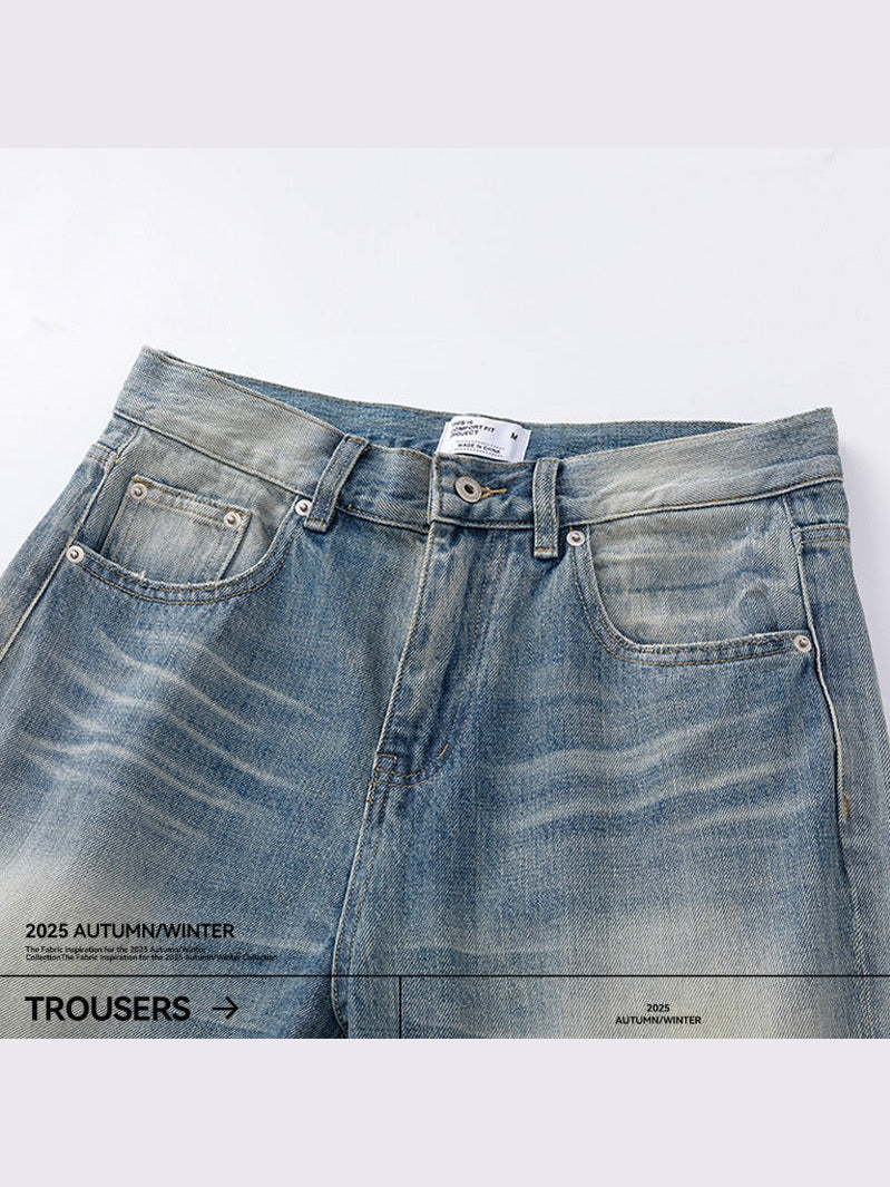UNF A-Font Washed Blue Straight Loose Jeans
