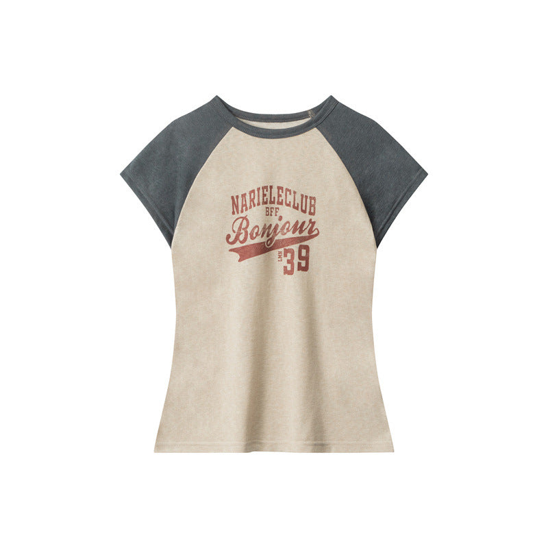 Nariele Letter Print Short Sleeve Crew Neck Casual Tee