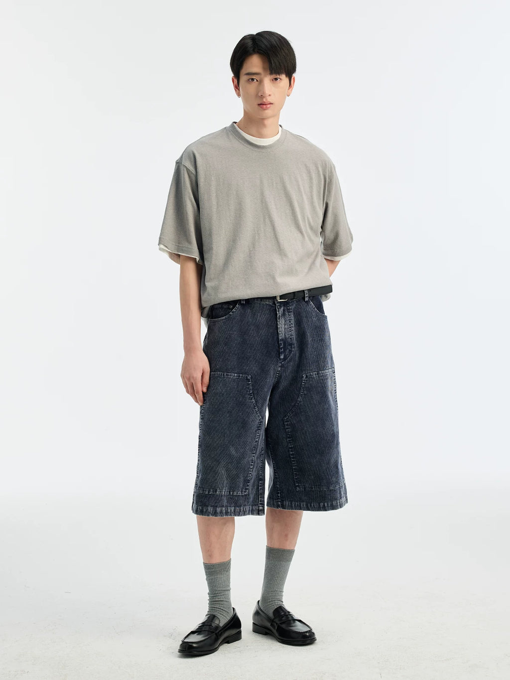 BUTTBILL 11W Corduroy Washed Casual Knee-Length Shorts