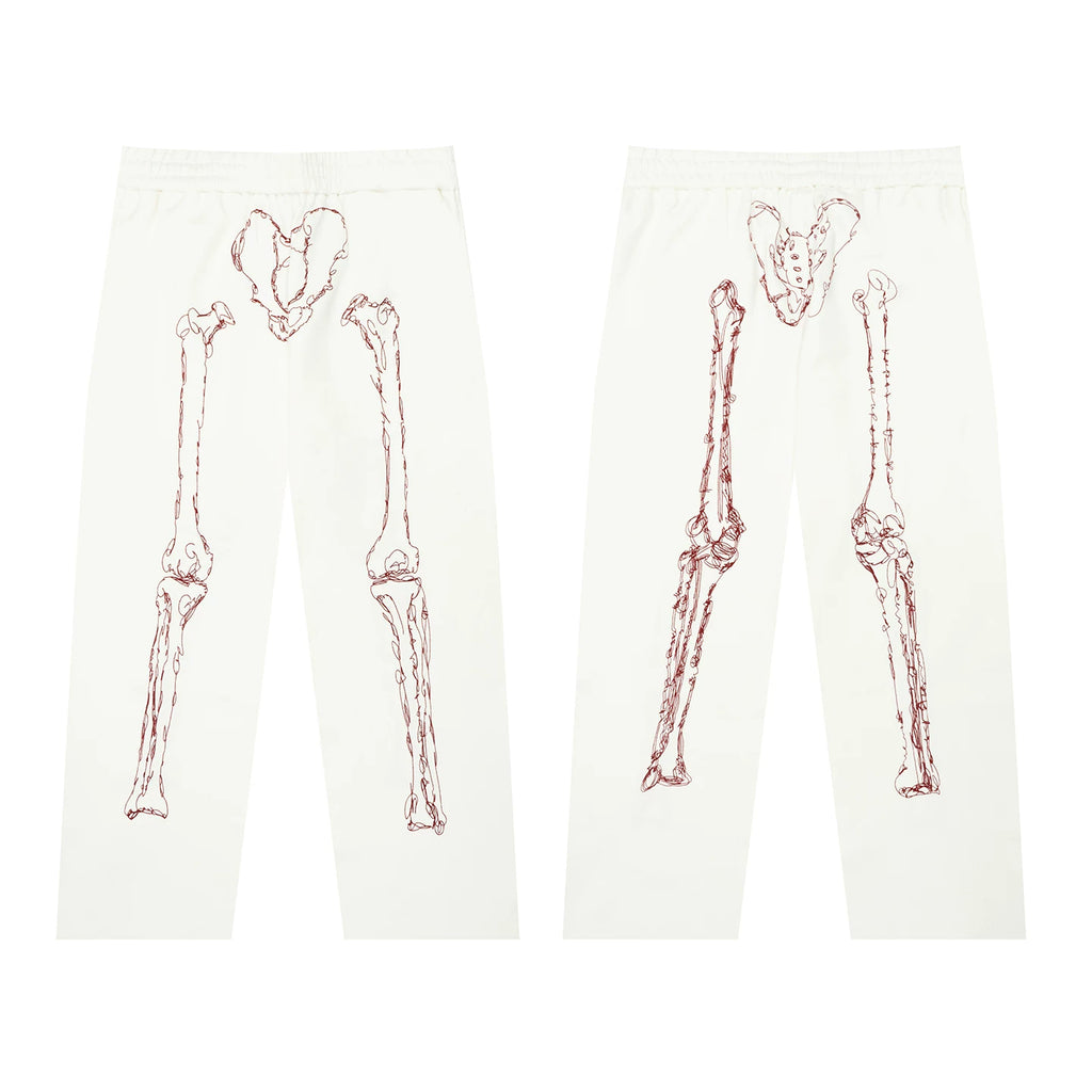 GRAF Abstract Line-Drawn Skeletal Figures 400g Wide-Leg Sweatpants