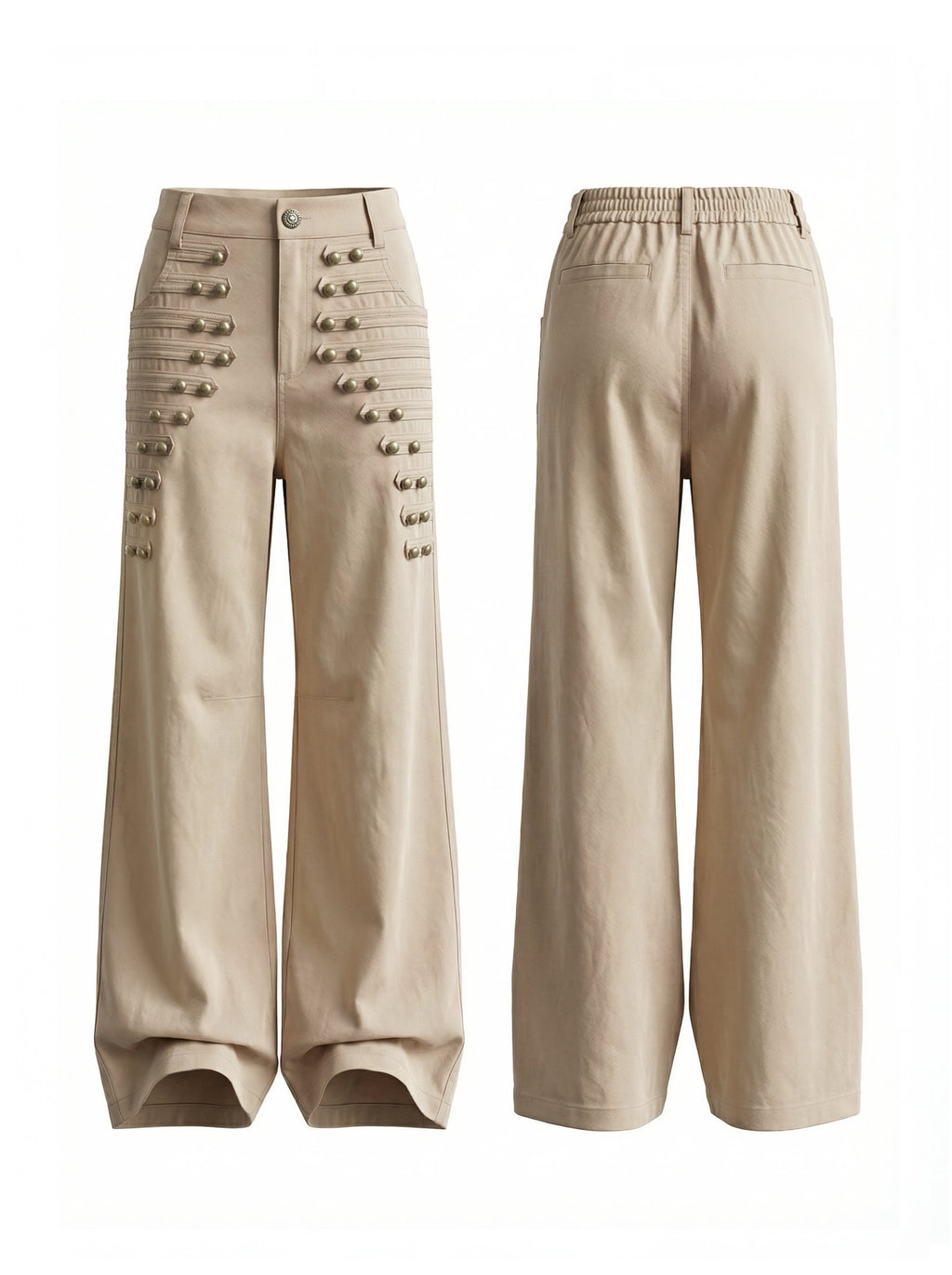 FayChui Metal Buckle High-Waist Wide-Leg Trousers