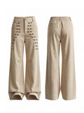 FayChui Metal Buckle High-Waist Wide-Leg Trousers