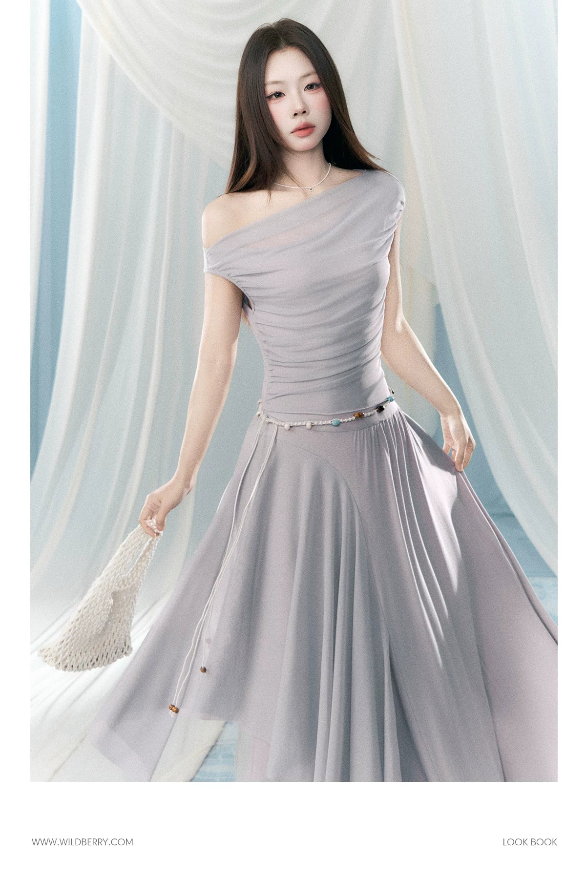 Wildberry Slanted Shoulders and Waist Long Skirt