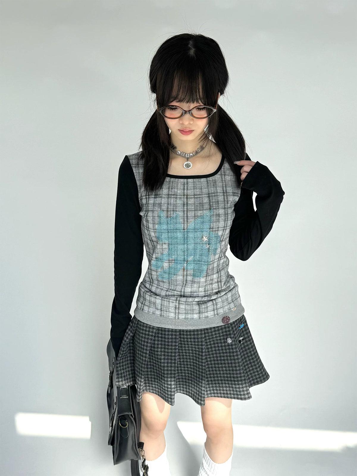 Kasugano TOO Star Chart Pony Rhinestone Slim Fit Long-Sleeve Tee
