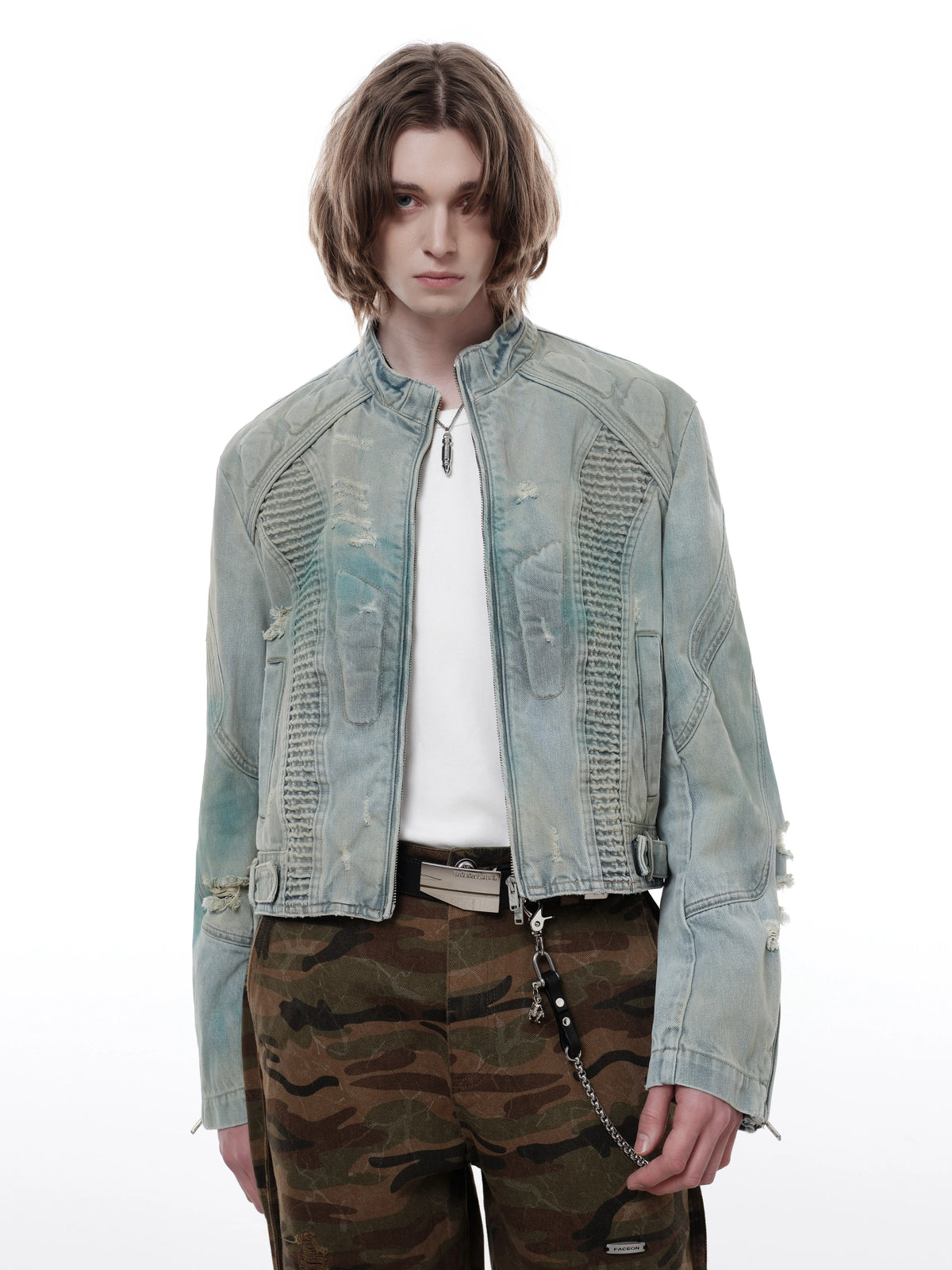 FACEON LAB Dark Akila Washed Motorcycle Denim Jacket - As Seen on Ding Yuxi