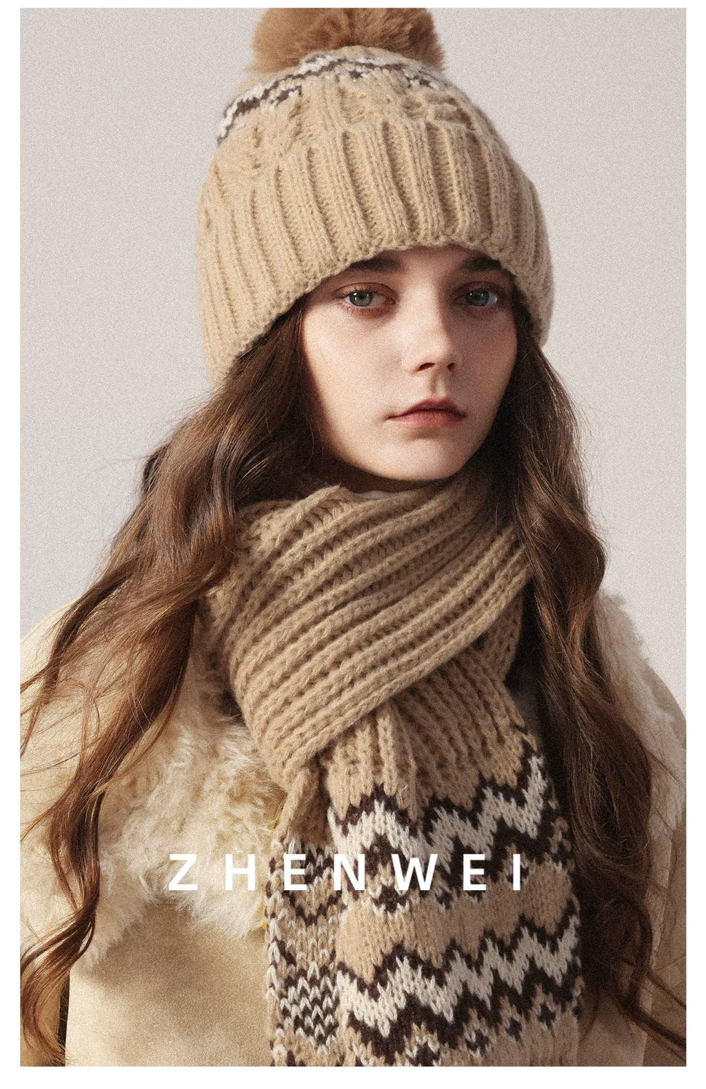 ZHENWEI Knitted Jacquard Thermal Suit Hat Scarf