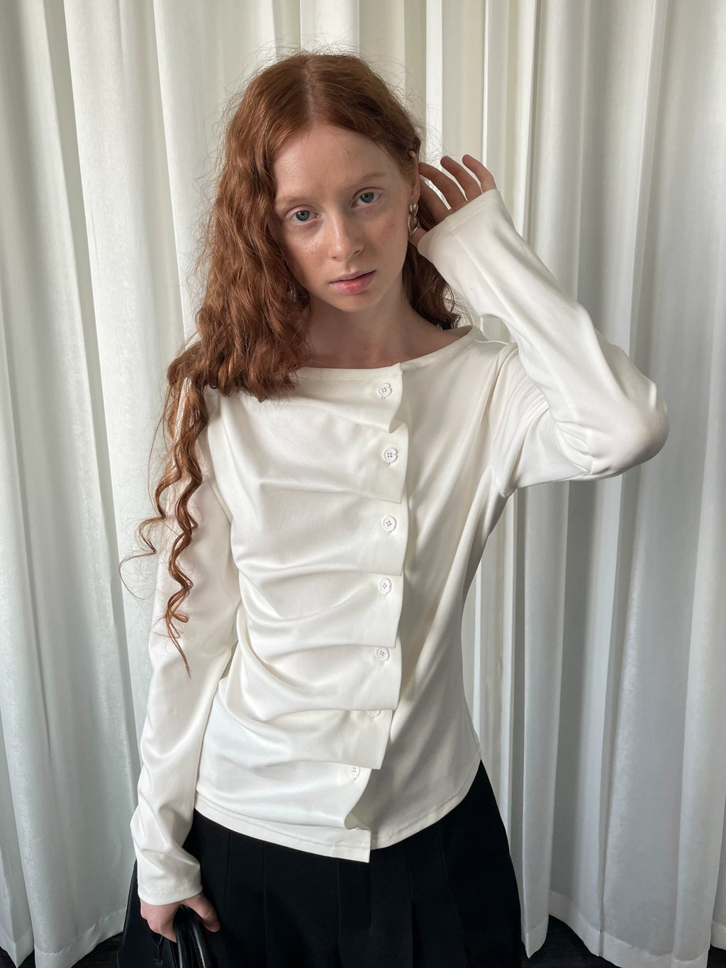 Loosesmell Pleated Versatile Simple Long Sleeves