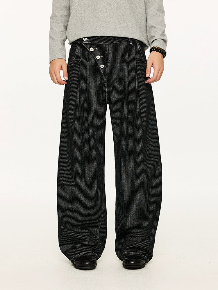 KREATE Striped Pleated Micro-A Wide-leg Jeans
