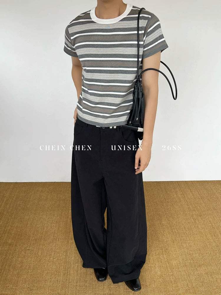 CHEIN CHEN California Sunshine Contrast Stripe Fitted Cropped Tee