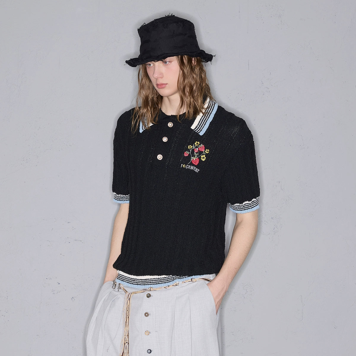 Rocawear Striped Pearl Buckle Embroidered Polo Shirt