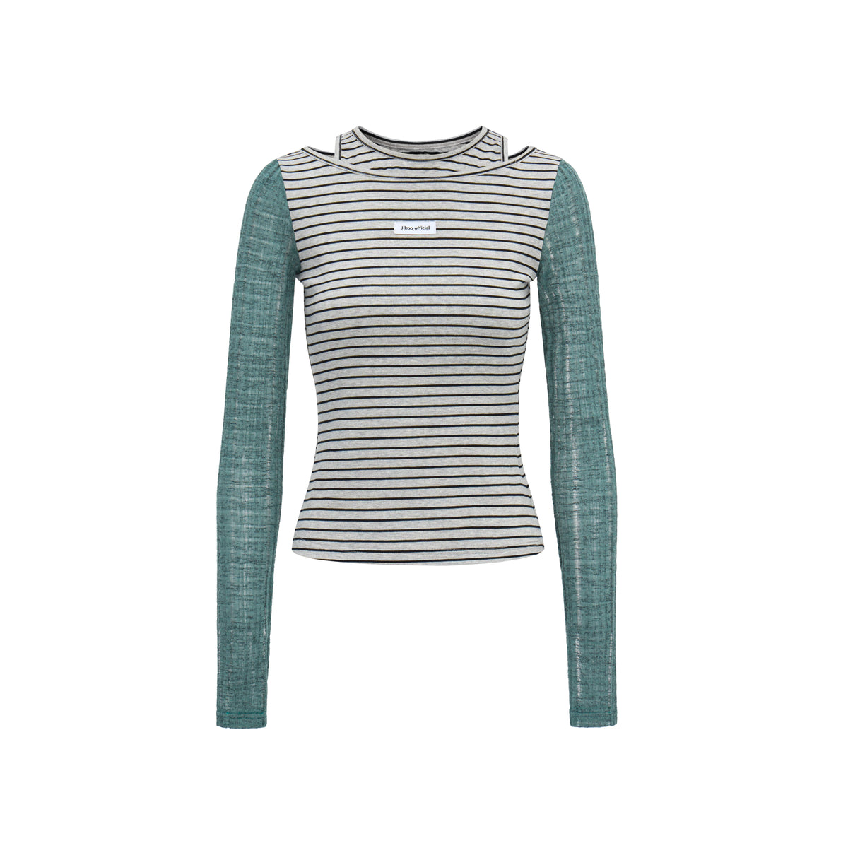 JIKOO Wild Berry Party Striped Off-Shoulder Long-Sleeve Tee