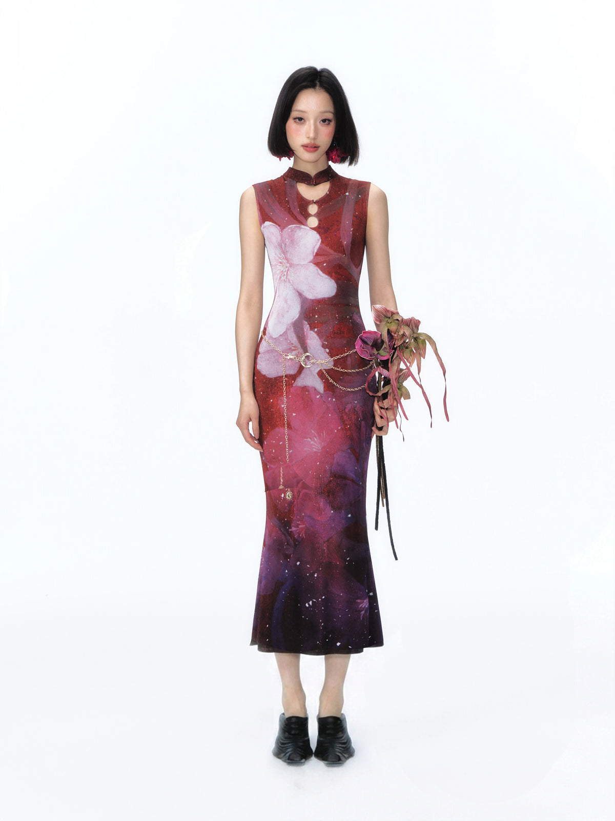YEDM Floral Reversible Cool-Touch Slim Fit Qipao Dress
